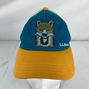 L.L.Bean toddlers' blue and yellow trucker hat with an embroidered fox graphic